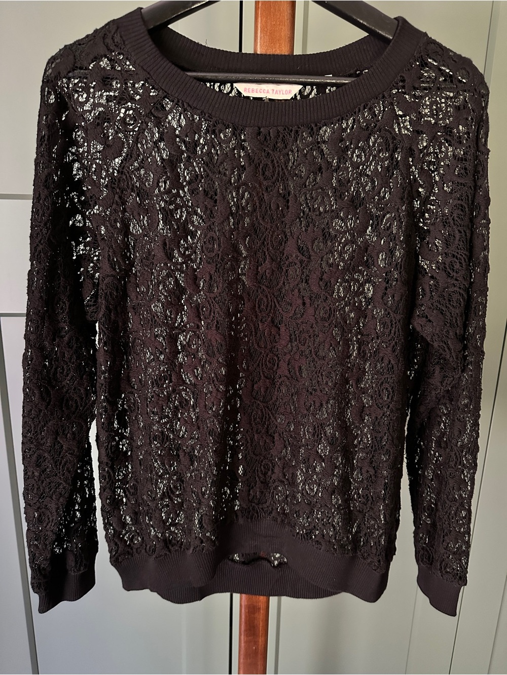 Rebecca Taylor Black Lace Crewneck Sweater
